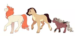 Size: 3072x1500 | Tagged: safe, artist:celeriven, derpibooru import, oc, oc:dawning paw, oc:eris, oc:radiant grace, unofficial characters only, earth pony, hybrid, pegasus, pony, unicorn, high res, image, interspecies offspring, offspring, parent:discord, parent:fluttershy, parents:discoshy, png, simple background, white background