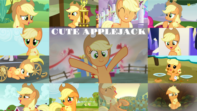 Size: 1280x721 | Tagged: safe, derpibooru import, edit, edited screencap, editor:quoterific, screencap, applejack, baby applejack, pinkie pie, earth pony, pony, apple family reunion, season 2, season 9, the last roundup, too many pinkie pies, spoiler:s09, ^^, cute, eyes closed, image, jackabetes, offscreen character, png