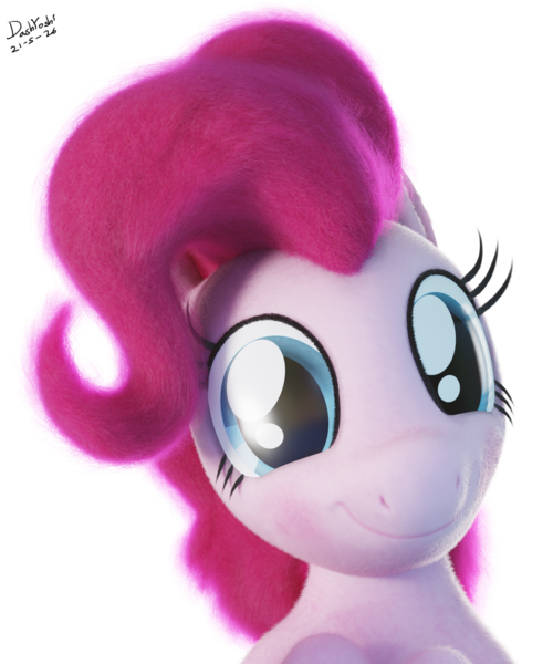 Size: 1280x1536 | Tagged: safe, artist:dashyoshi, derpibooru import, pinkie pie, earth pony, pony, 3d, blender, blender cycles, blushing, cute, image, looking at you, png, simple background, smiling, smiling at you, solo, transparent background