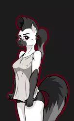 Size: 660x1080 | Tagged: suggestive, artist:borsch-zebrovich, derpibooru import, oc, unofficial characters only, anthro, earth pony, braless, breasts, clothes, digital art, erect nipples, female, image, jpeg, looking at you, ponytail, reasonably sized breasts, sexy, shirt, simple background, smiling, solo, tanktop, underwear