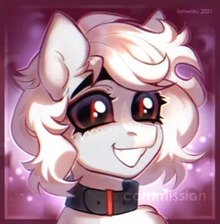 Size: 2500x2550 | Tagged: safe, artist:fenwaru, derpibooru import, oc, unofficial characters only, pony, collar, grin, image, jpeg, looking at you, slit eyes, smiling, solo