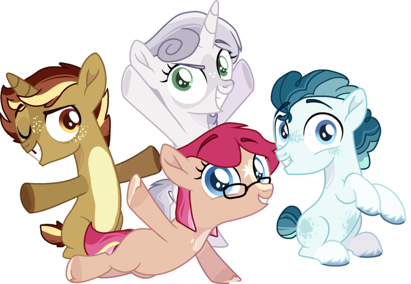 Size: 2329x1610 | Tagged: safe, artist:rickysocks, derpibooru import, oc, oc:adagio lavender swirl, oc:arctic chill, oc:fuchsia fog, oc:nerf bolt, earth pony, pony, colt, female, filly, glasses, image, magical gay spawn, male, oc onloy, offspring, parent:button mash, parent:dinky hooves, parent:double diamond, parent:party favor, parents:chipbelle, parents:dinkymash, parents:partydiamond, parents:quibblesky, png, simple background, transparent background, unicotn