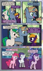 Size: 1920x3169 | Tagged: safe, artist:alexdti, derpibooru import, pinkie pie, rarity, starlight glimmer, oc, oc:ale, oc:marco, oc:umberto, earth pony, pegasus, pony, unicorn, comic:quest for friendship, female, glowing horn, high res, horn, image, jpeg, male, mare, pegasus oc, stallion, unicorn oc, wings