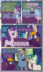 Size: 1920x3169 | Tagged: safe, artist:alexdti, derpibooru import, starlight glimmer, oc, oc:ale, oc:marco, oc:umberto, pegasus, pony, unicorn, comic:quest for friendship, female, glasses, glowing horn, high res, horn, image, jpeg, magic, male, mare, pegasus oc, stallion, telekinesis, unicorn oc, wings