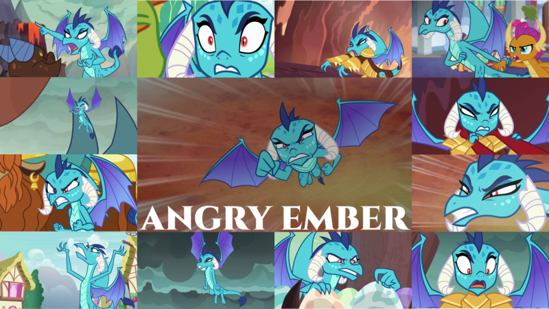 Size: 1280x721 | Tagged: safe, derpibooru import, edit, edited screencap, editor:quoterific, screencap, applejack, clump, dragon lord torch, garble, prince rutherford, princess ember, smolder, thorax, yona, changedling, changeling, dragon, yak, school daze, season 6, season 8, season 9, sweet and smoky, spoiler:s08, spoiler:s09, angry, armor, cute, egg, emberbetes, image, king thorax, madorable, narrowed eyes, png