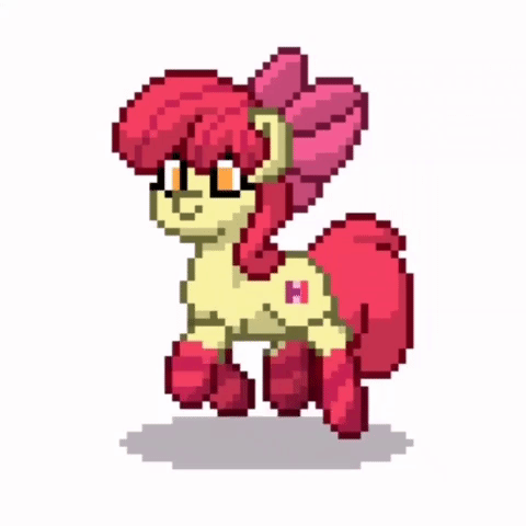 Size: 480x480 | Tagged: safe, derpibooru import, apple bloom, earth pony, pony, pony town, adorabloom, animated, apple bloom's bow, bow, clothes, cute, female, filly, gif, hair bow, happy, image, pixel art, smiling, socks, thigh highs, trotting