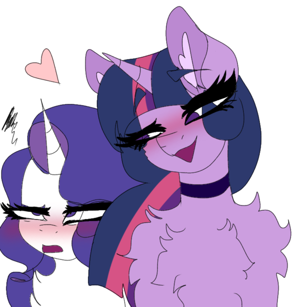 Size: 768x768 | Tagged: safe, artist:moodi, derpibooru import, rarity, twilight sparkle, twilight sparkle (alicorn), alicorn, pony, unicorn, blushing, chest fluff, faic, female, flirting, image, lesbian, png, rarilight, rarity is not amused, shipping, simple background, transparent background, unamused