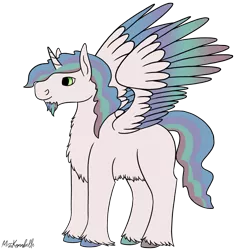 Size: 2000x2000 | Tagged: safe, artist:misskanabelle, derpibooru import, oc, unofficial characters only, alicorn, pony, alicorn oc, beard, chest fluff, crack ship offspring, facial hair, horn, image, male, parent:princess celestia, parent:trouble shoes, png, signature, simple background, solo, stallion, transparent background, unshorn fetlocks, wings