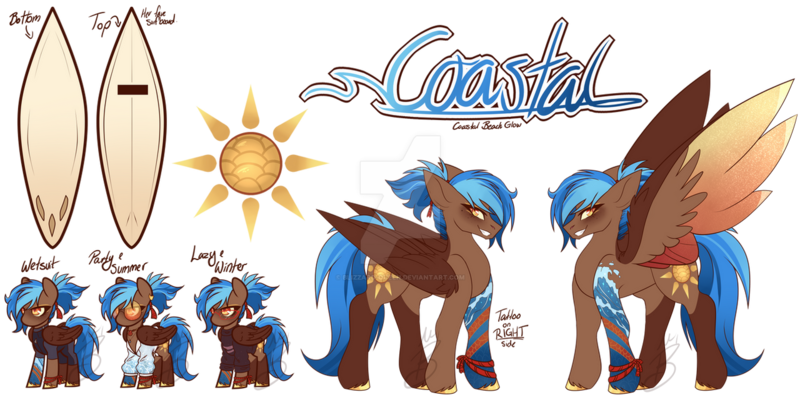 Size: 1280x640 | Tagged: safe, artist:blizzard-queen, derpibooru import, oc, oc:coastal beach glow, pegasus, pony, female, image, mare, png, solo, sunglasss, surfboard, wesuit
