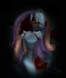 Size: 1256x1494 | Tagged: semi-grimdark, artist:silvanadraws, derpibooru import, oc, unofficial characters only, unicorn, blood, blood splatter, broken hearts, crying, dark background, darkness, heart, image, male, png, sad, tears of pain