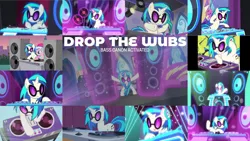 Size: 1280x720 | Tagged: safe, derpibooru import, edit, edited screencap, editor:quoterific, screencap, pinkie pie, vinyl scratch, earth pony, pony, unicorn, a canterlot wedding, testing testing 1-2-3, bipedal, duo, duo female, female, glowing horn, gritted teeth, headphones, horn, image, magic, magic aura, png, record player, solo, teeth