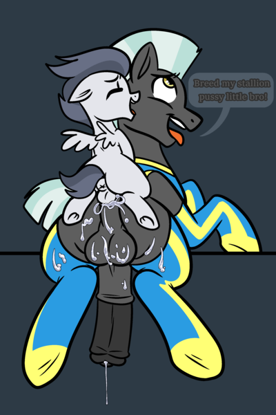 Size: 2000x3000 | Tagged: explicit, artist:vodkamewtwoni, derpibooru import, rumble, thunderlane, pegasus, pony, age difference, anal, anal creampie, anus, balls, blushing, brothers, clothes, colt, colt on stallion, commission, creampie, cum, cum on ass, cum on balls, dialogue, eyes closed, foalcon, gay, image, incest, male, nudity, open mouth, penetration, penis, png, ponut, rumblelane, sex, shipping, socks, stallion, stockings, thigh highs, tongue out, underage