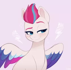 Size: 1300x1280 | Tagged: safe, artist:higgly-chan, derpibooru import, zipp storm, pegasus, pony, my little pony: a new generation, spoiler:g5, spoiler:my little pony: a new adventure, blushing, female, g5, image, mare, mohawk, pink background, png, simple background, solo