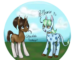 Size: 1024x792 | Tagged: safe, artist:zsnowfilez, derpibooru import, oc, oc:chocolate frostheart, oc:peppermint pie, unofficial characters only, earth pony, pony, unicorn, female, image, mare, png