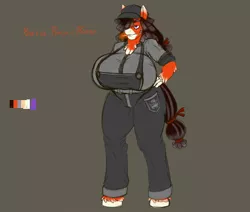 Size: 1000x848 | Tagged: suggestive, artist:freehdmcgee, derpibooru import, oc, oc:portia punch-buggy, anthro, earth pony, series:getter robo exo, bags under eyes, bandaid, breasts, busty oc, chest fluff, chubby, cigarette, clothes, color palette, concept art, curls, derpibooru exclusive, female, fluffy, hand on hip, hat, image, jumpsuit, mechanic, milf, overalls, png, ponytail, rolled up sleeves, smoking, solo, tall, tight clothing, two toned hair, two toned mane