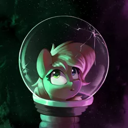 Size: 1532x1532 | Tagged: safe, artist:rexyseven, derpibooru import, oc, oc:rusty gears, unofficial characters only, earth pony, pony, :o, astronaut, female, helmet, heterochromia, image, jpeg, mare, open mouth, solo, space, spacesuit