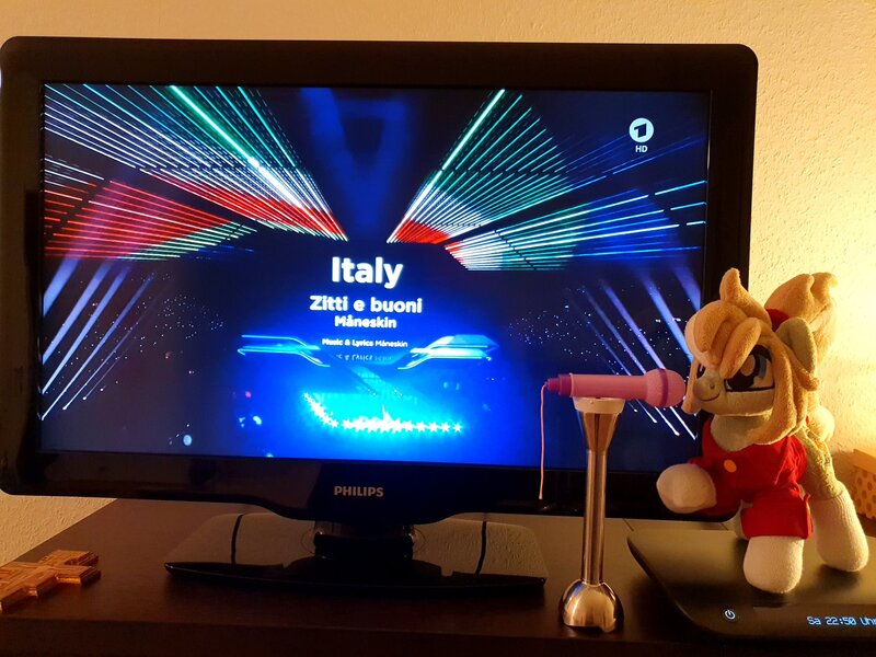 Size: 2048x1536 | Tagged: safe, artist:xeto_de, derpibooru import, oc, oc:milli, eurovision song contest, image, irl, italian, italy, jpeg, photo, plushie