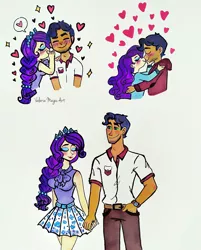 Size: 1794x2230 | Tagged: safe, artist:valeriamagicart, derpibooru import, capper dapperpaws, rarity, human, my little pony: the movie, capperity, crown, eyes closed, female, floating heart, heart, humanized, image, jewelry, jpeg, kissing, male, regalia, shipping, straight, traditional art