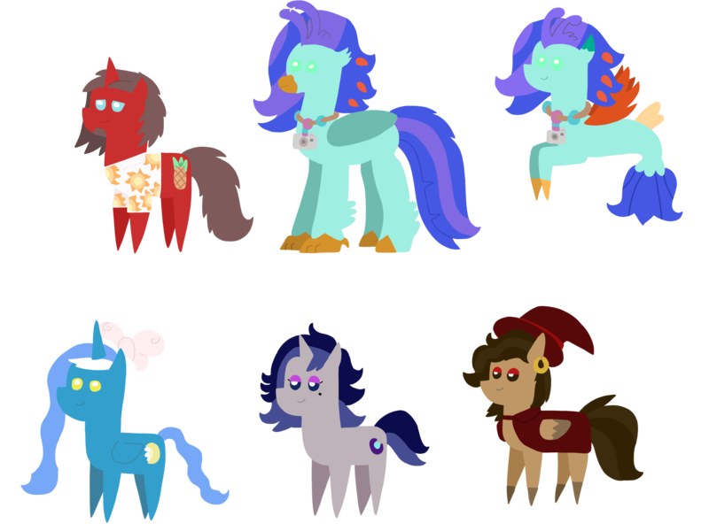 Size: 3264x2448 | Tagged: safe, artist:supahdonarudo, derpibooru import, oc, oc:fleurbelle, oc:hazelnut brew, oc:ironyoshi, oc:moonlit silver, oc:sea lilly, unofficial characters only, alicorn, classical hippogriff, hippogriff, pegasus, pony, seapony (g4), unicorn, bow, camera, clothes, ear piercing, earring, hat, image, jewelry, necklace, piercing, png, pointy ponies, shirt, simple background, style emulation, transparent background, witch hat