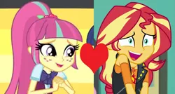 Size: 1883x1008 | Tagged: safe, derpibooru import, sour sweet, sunset shimmer, equestria girls, equestria girls series, forgotten friendship, friendship games, female, heart, image, lesbian, png, shipping, shipping domino, sourshimmer