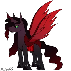 Size: 2000x2000 | Tagged: safe, artist:misskanabelle, derpibooru import, changeling queen oc, oc, unofficial characters only, changeling, changeling queen, changepony, hybrid, pony, crack ship offspring, female, image, interspecies offspring, male, offspring, parent:king sombra, parent:queen chrysalis, parents:chrysombra, png, red changeling, signature, simple background, solo, transparent background