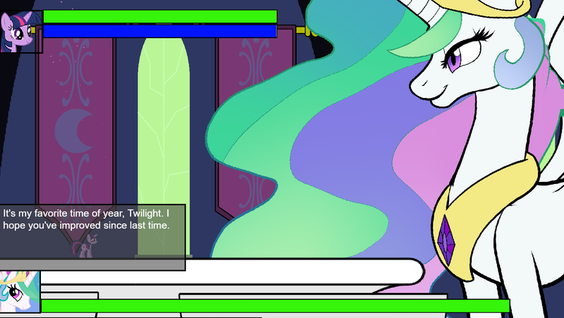 Size: 1641x925 | Tagged: safe, derpibooru import, princess celestia, twilight sparkle, boss battle, game, game screencap, image, implied vore, macro, micro, png, preylight, princess vorestia, vore