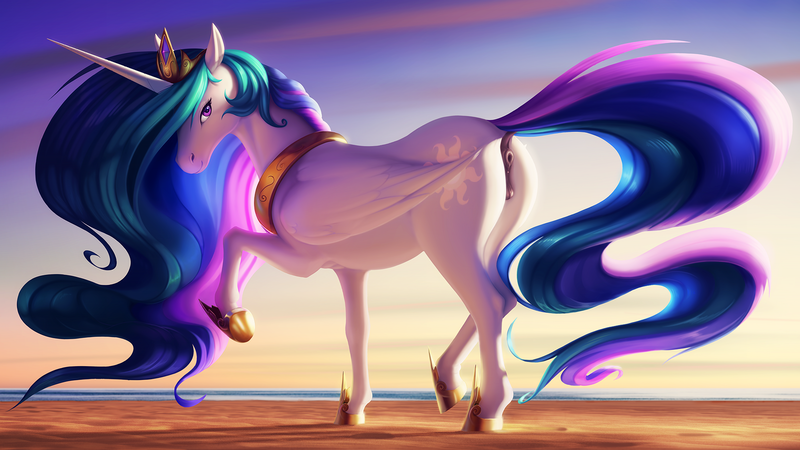 Size: 1920x1080 | Tagged: explicit, artist:shydale, banned from derpibooru, derpibooru import, paywalled source, princess celestia, alicorn, horse, pony, anatomically correct, anus, beach, butt, cloud, crown, ethereal mane, female, hoers, image, jewelry, looking at you, mare, multicolored hair, nudity, ocean, outdoors, painting, plot, png, ponut, raised hoof, raised leg, regalia, sand, sky, smiling, solo, solo female, standing, sunset, vulva, water, wings