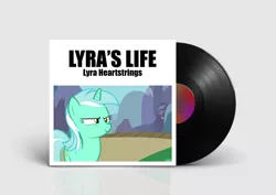 Size: 2400x1700 | Tagged: safe, artist:craftybrony, artist:poniesmemes, artist:tardifice, derpibooru import, lyra heartstrings, ponified, pony, unicorn, derpibooru exclusive, image, impact font, parody, photoshop, png, ponified album cover, solo, vinyl disc