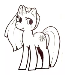 Size: 658x758 | Tagged: safe, artist:aa-ko-sama, derpibooru import, oc, unofficial characters only, pony, unicorn, eyelashes, horn, image, jpeg, lineart, monochrome, simple background, smiling, solo, unicorn oc, white background