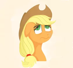 Size: 2400x2250 | Tagged: safe, anonymous artist, derpibooru import, applejack, earth pony, pony, applejack's hat, bags under eyes, bust, cowboy hat, exhausted, eyebrows, eyeroll, face, female, floppy ears, freckles, frown, hat, image, mare, png, simple background, solo, tired