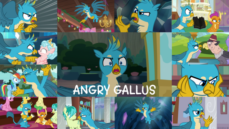 Size: 1280x721 | Tagged: safe, derpibooru import, edit, edited screencap, editor:quoterific, screencap, cozy glow, gallus, rainbow dash, sandbar, smolder, alicorn, dragon, pegasus, pony, season 8, spoiler:s08, angry, cute, friendship student, gallabetes, idgaf, image, madorable, png, pointing