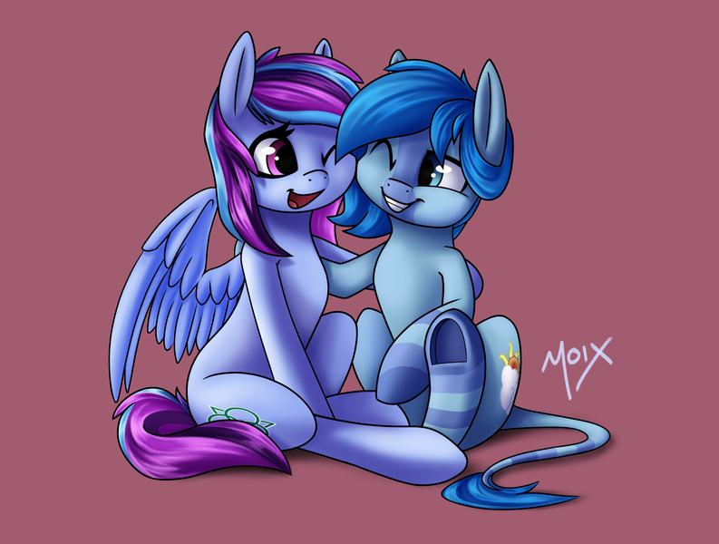 Size: 2417x1828 | Tagged: safe, artist:supermoix, derpibooru import, oc, oc:sky storm, unofficial characters only, earth pony, pegasus, pony, cute, image, looking at each other, png