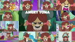 Size: 1280x721 | Tagged: safe, derpibooru import, edit, edited screencap, editor:quoterific, screencap, gallus, ocellus, silverstream, smolder, yona, pony, yak, school daze, season 8, season 9, she's all yak, spoiler:s08, spoiler:s09, angry, be my friend, cute, face to face, image, madorable, narrowed eyes, offscreen character, png, rage, unamused, yak smash, yona is not amused, yonadorable