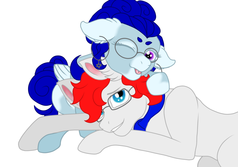 Size: 2150x1512 | Tagged: safe, artist:sajimex, derpibooru import, oc, oc:apex soundwave, oc:hajime, unofficial characters only, earth pony, pegasus, pony, clothes, duo, female, glasses, image, lying down, male, mare, png, scarf, shipping, simple background, snuggling, stallion, transparent background