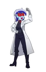 Size: 3152x4920 | Tagged: safe, alternate version, artist:carnifex, derpibooru import, minuette, equestria girls, boots, clothes, equestria girls-ified, glasses, helltaker, image, lab coat, necktie, png, shoes, solo, vest
