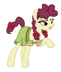 Size: 2345x2746 | Tagged: safe, artist:three uncle, derpibooru import, hilly hooffield, earth pony, pony, the hooffields and mccolts, background pony, bow, clothes, female, hair bow, hooffield family, image, mare, pigtails, png, pose, simple background, solo, vector