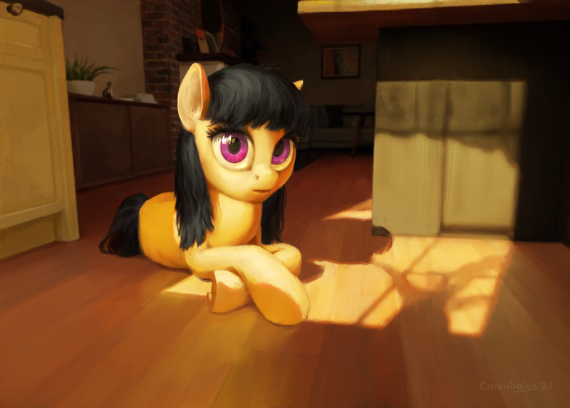 Size: 2291x1642 | Tagged: safe, artist:cannibalus, derpibooru import, oc, unofficial characters only, earth pony, pony, commission, crossed legs, earth pony oc, eye shimmer, fanfic art, female, image, interior, looking at you, lying down, mare, png, prone, solo