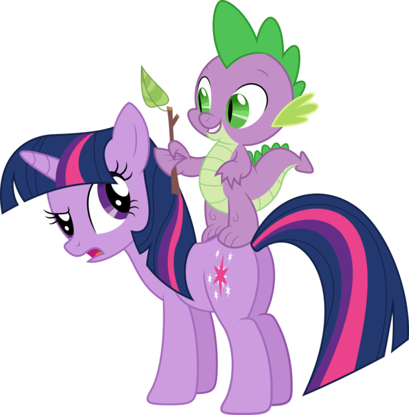 Size: 3000x3046 | Tagged: safe, artist:dashiesparkle, derpibooru import, spike, twilight sparkle, dragon, pony, unicorn, fall weather friends, butt, female, high res, image, leaf, male, mare, open mouth, plot, png, simple background, teeth, transparent background, twig, unicorn twilight, vector