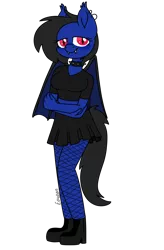 Size: 1244x1900 | Tagged: safe, artist:eowyn, derpibooru import, oc, oc:zero shadow, anthro, bat pony, plantigrade anthro, anthro oc, bat pony oc, bat wings, blushing, choker, clothes, crossed arms, ear piercing, earring, female, fishnets, goth, image, jewelry, looking at you, piercing, png, shoes, simple background, skirt, solo, spiked choker, transparent background, wings