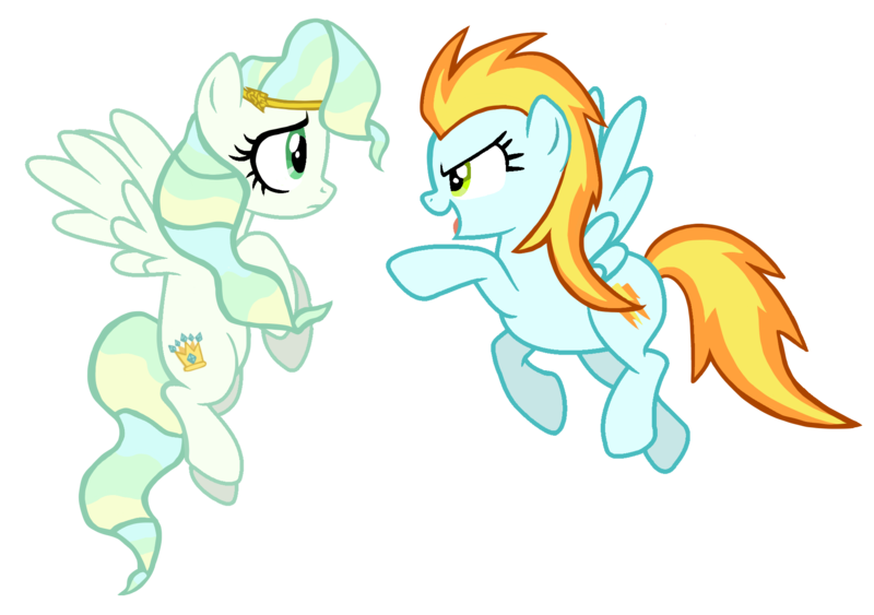 Size: 1873x1317 | Tagged: safe, artist:candyandflurry, derpibooru import, oc, oc:misty trail, oc:thunder strike, pegasus, pony, female, image, magical lesbian spawn, mare, offspring, parent:sky stinger, parent:soarin', parent:spitfire, parent:vapor trail, parents:soarinfire, parents:vaporsky, png, simple background, transparent background, vector