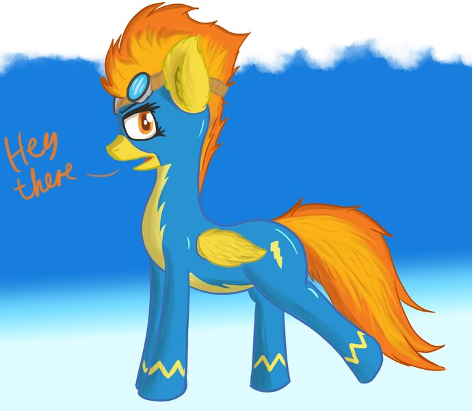 Size: 4096x3563 | Tagged: safe, artist:simplesample, derpibooru import, spitfire, pegasus, pony, clothes, cloud, cloudy, dialogue, goggles, image, jpeg, looking at you, text, uniform, wonderbolts, wonderbolts uniform