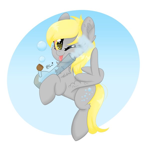 Size: 1752x1638 | Tagged: safe, artist:splashofsweet, derpibooru import, derpy hooves, pegasus, pony, bong, chest fluff, drugs, image, jpeg, looking at you, marijuana, middle feather, middle finger, one eye closed, smiling, vulgar, wing hands, wings, wink