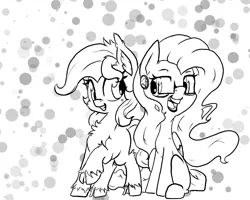 Size: 773x617 | Tagged: safe, artist:alazak, derpibooru import, oc, oc:autumn breeze, oc:pearl, earth pony, pegasus, pony, image, monochrome, png