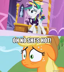 Size: 600x676 | Tagged: safe, derpibooru import, edit, edited screencap, screencap, applejack, rarity, it isn't the mane thing about you, the super speedy cider squeezy 6000, alternate hairstyle, caption, female, image, image macro, jpeg, lesbian, punk, rarijack, raripunk, shipping, spongebob squarepants, squilliam returns, text