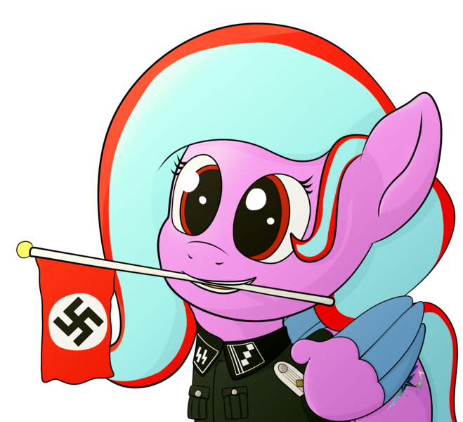 Size: 2610x2376 | Tagged: safe, artist:xppp1n, oc, oc:star beats, pegasus, flag, image, mouth hold, nazi, png, simple background, solo, swastika, transparent background