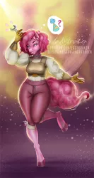 Size: 480x900 | Tagged: safe, artist:ladykraken, derpibooru import, pinkie pie, anthro, unguligrade anthro, clothes, image, jpeg, solo, wrench