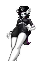 Size: 2209x3197 | Tagged: safe, artist:maxiclouds, derpibooru import, oc, oc:silver predator, unofficial characters only, anthro, unicorn, clothes, dress, glasses, image, legs, oc solo, png