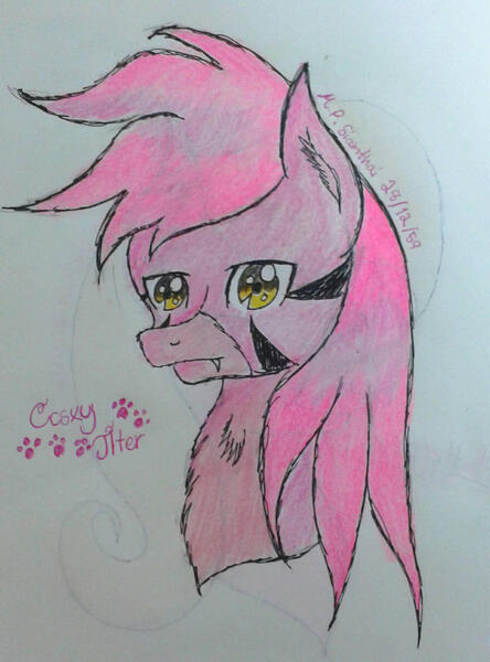 Size: 1279x1729 | Tagged: safe, artist:mudmee-thai, derpibooru import, oc, unofficial characters only, cat, cat pony, original species, pony, bust, chest fluff, image, jpeg, male, paw prints, signature, solo, stallion, traditional art