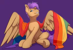 Size: 1970x1356 | Tagged: safe, artist:ailoy4, derpibooru import, oc, oc:bulwark, unofficial characters only, pegasus, pony, image, looking at you, male, pegasus oc, png, pride flag, rainbow flag, sitting, smiling, smiling at you, solo, stallion, underhoof, wings
