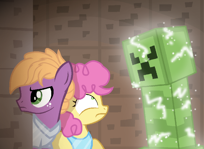 Size: 800x586 | Tagged: safe, artist:hate-love12, derpibooru import, li'l cheese, little mac, pony, the last problem, ambiguous race, colt, colts only, creeper, eyelashes, femboy, image, male, males only, minecraft, png, trap